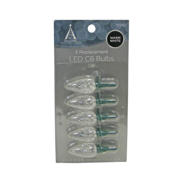 Holiday Wonderland® 11205-88 Replacement LED C6 Bulb, Warm White, 5-Pack