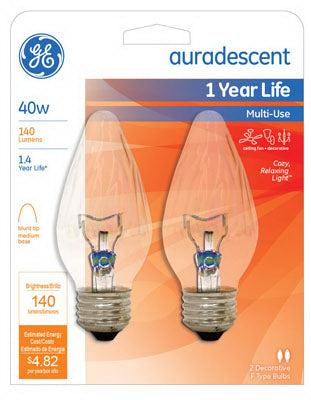 GE Lighting 75343 Flame Tip F15 Multi-Use Light Bulb, Auradescent, 40W, 2-Pack