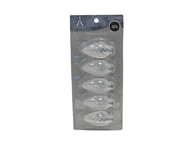 Holiday Wonderland® 11226-88 Replacement LED C9 Bulb, Cool White, 5-Pack