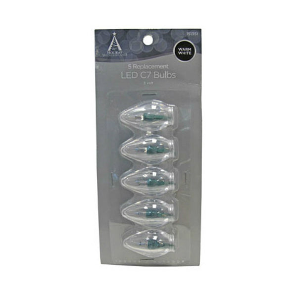 Holiday Wonderland® 11232-88 Christmas Replacement LED C7 Bulb, Warm White, 5-Pk