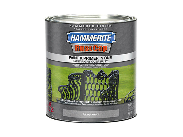 Hammerite® 43105 Rust Cap® Hammered Enamel Paint, Silver Gray Brush Grade, 1 Qt