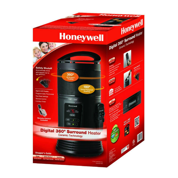 Honeywell HZ-445R Digital 360-Degree Surround Fan Heater with Remote, Black
