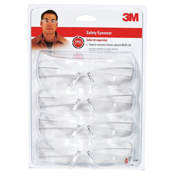 3M 90834-00000B Tekk Protection Indoor Safety Eyewear, Clear, 4-Pack