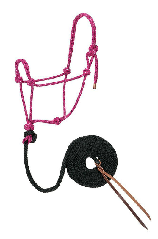 Weaver 35-7800-R12 Diamond Braid Rope Halter and Lead, Raspberry/Black/White,10'