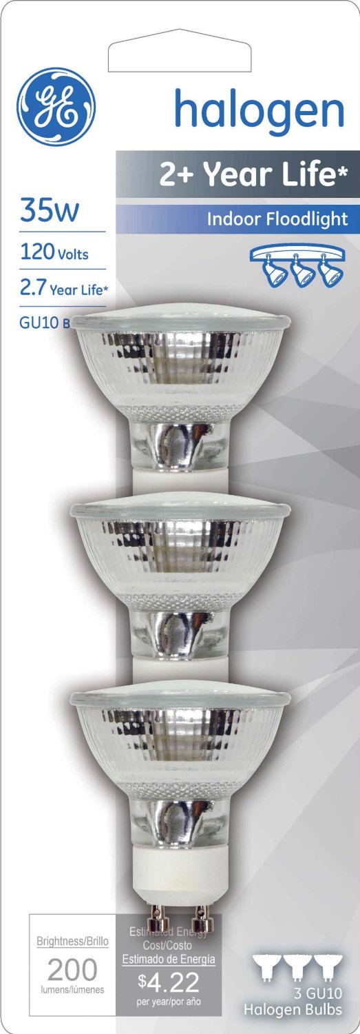GE Lighting 61142 Quartz Halogen MR16 with GU10 Base Floodlight Bulb, 35W, 3-Pk