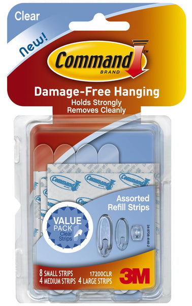 Command 17200CLR Assorted Plastic Refill Strips, Clear, 16 Pack