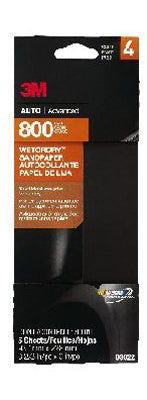 3M 03022 Wetordry Automotive Sandpaper 3-2/3" x 9", 800 Grit, 5-Pack