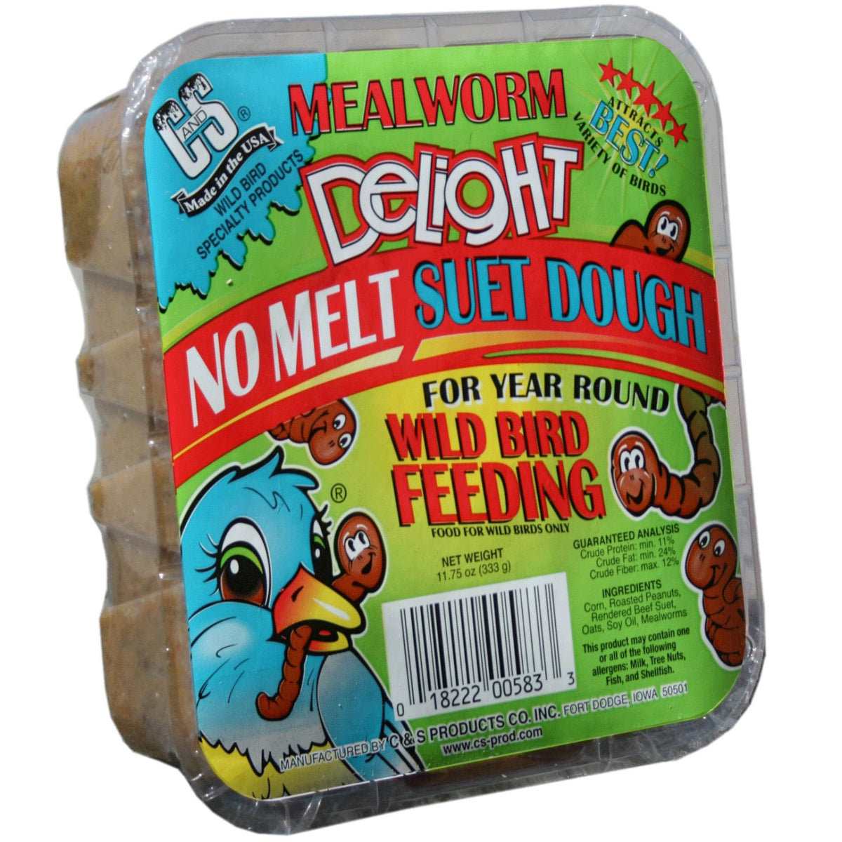 C&S® 12583 Mealworm Delight No Melt Wild Bird Suet Dough Cake, 11.75 Oz