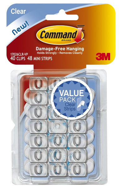 Command™ 17026CLR-VP Decorating Clips Value Pack, Clear, 40 Clips & 48 Strips