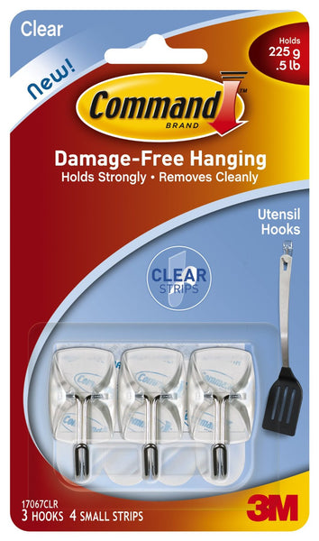 Command 17067CLR Utensil Wire Hooks with Adhesive Strips, Clear, 3-Pack