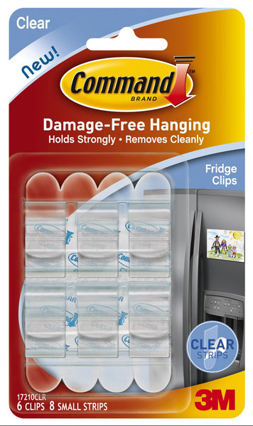 Command 17210CLR Fridge Clips with Adhesive Strips, Clear, 6 Clips & 8 Strips