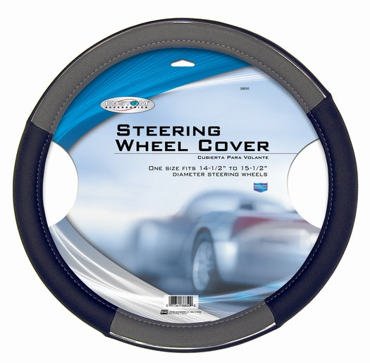 Custom Accessories 38850 Steering Wheel Cover, Black & Grey with Chrome Accent