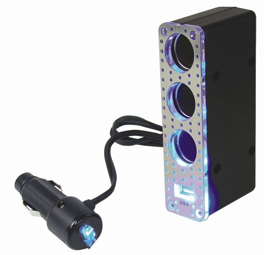 Custom Accessories 23600 Triple Socket with Lighted USB, Machined Aluminum