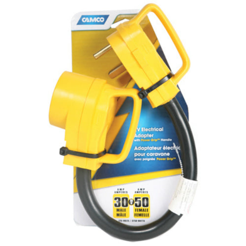 Camco 55183 RV Power Grip Dogbone Adapter, 18", 125V-3750W, 30A M to 50A F