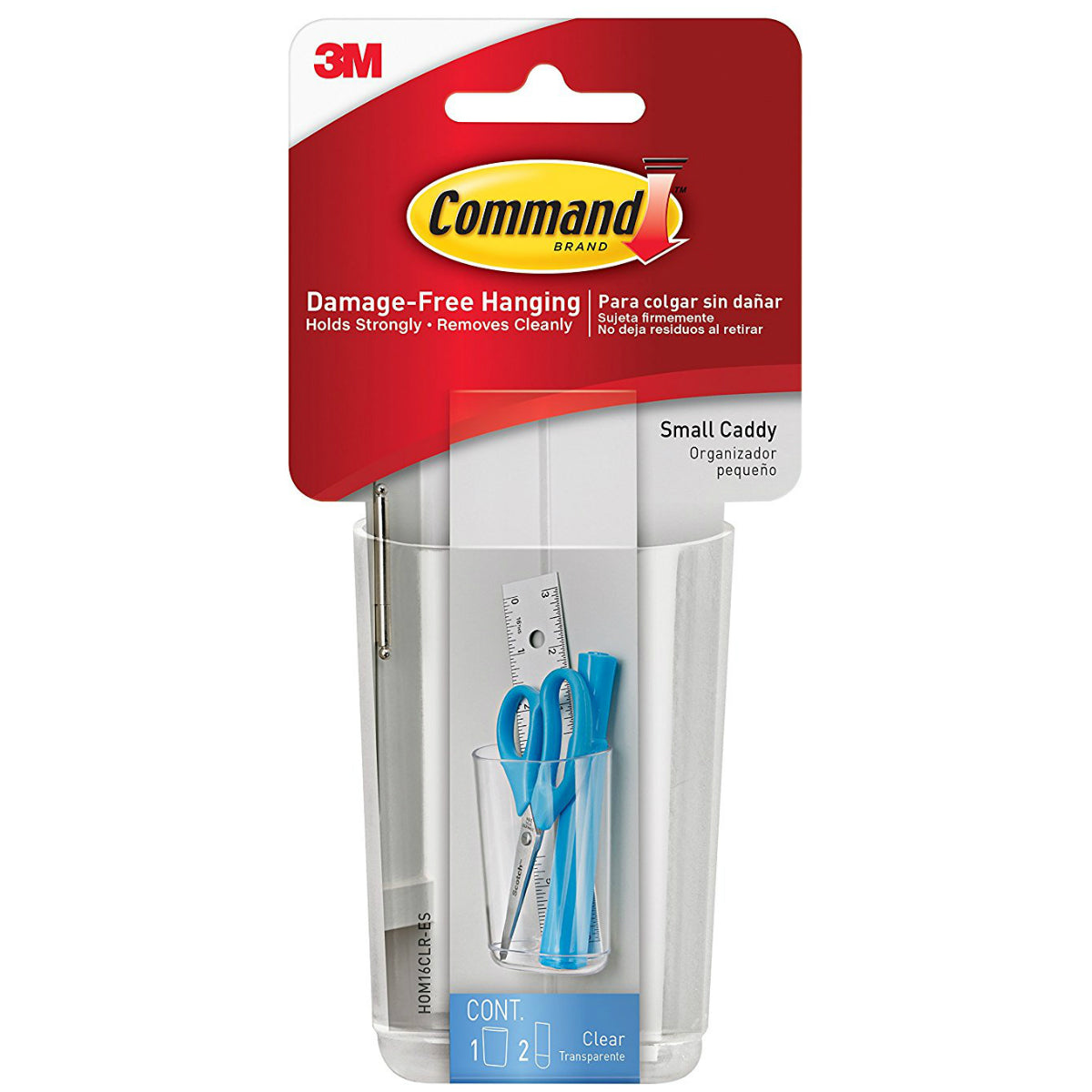 Command HOM-16 Clear Caddy with Strips, Small, 1-Caddy & 2-Strips