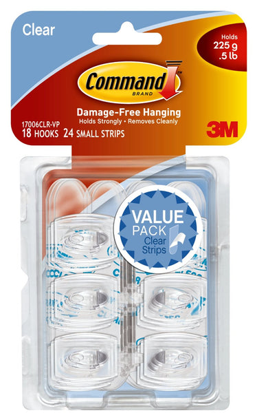 Command 17006CLR-VP Mini Hooks Value Pack, Clear, 18 Hooks & 24 Strips