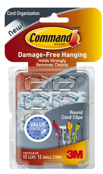 Command 17017CLR-VP Round Cord Clips Value Pack, Clear, 10 Clips & 12 Strips