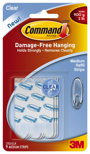 Command 17021CLR Clear Adhesive Strips Refill, Medium, 9-Count