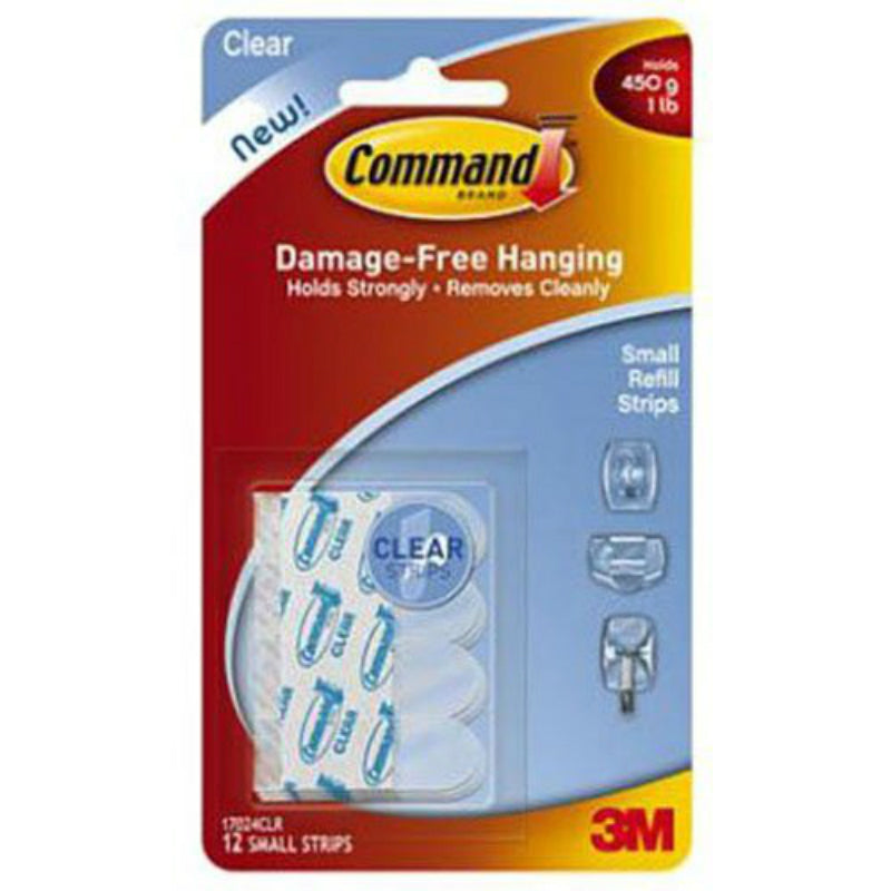 Command 17024CLR Clear Damage-Free Hanging Refill Strips, Small, 12-Pack