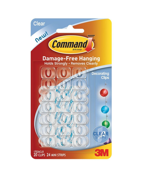 Command 17026CLR Decorating Clips w/Adhesive Strips, Clear, 20 Clips & 24 Strips