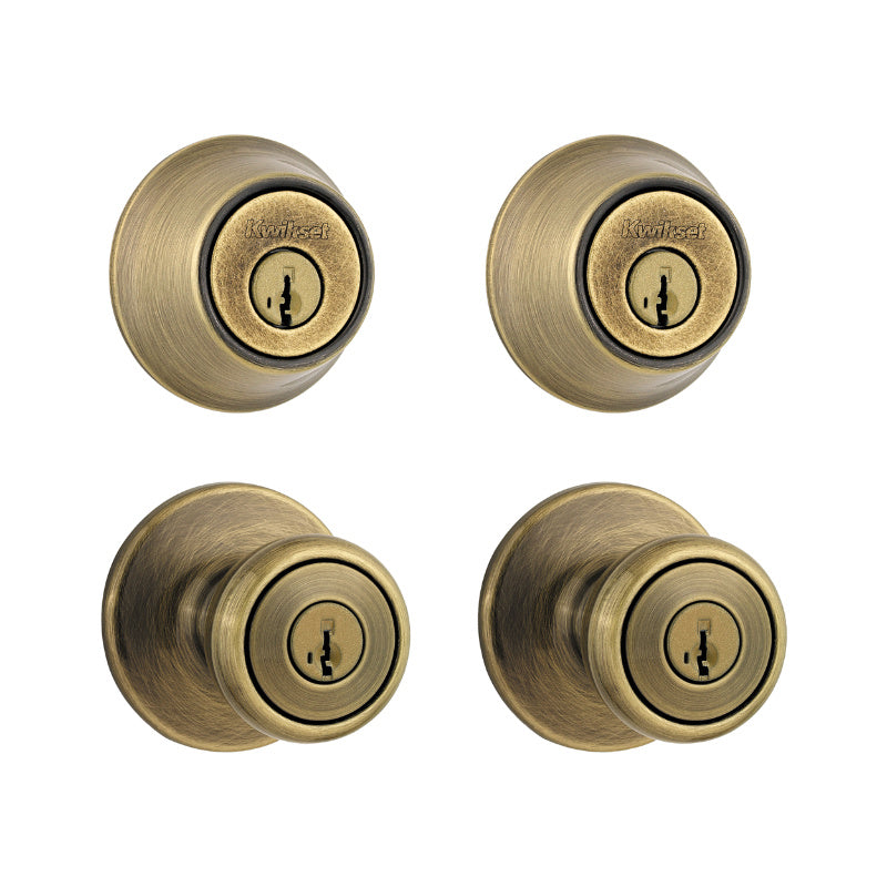 Kwikset® 242T-5-CP-K2 Tylo Security Combo Project Pack Knob, Antique Brass