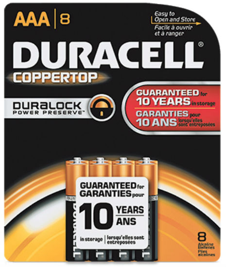 Duracell MN2400B8Z Copper Top Alkaline AAA Battery, 1.5 volt, 8-Pack