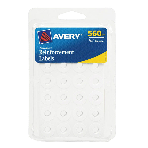 Avery® 06734 Self-Adhesive Reinforcement Labels, 1/4" Round, White, 560-Count