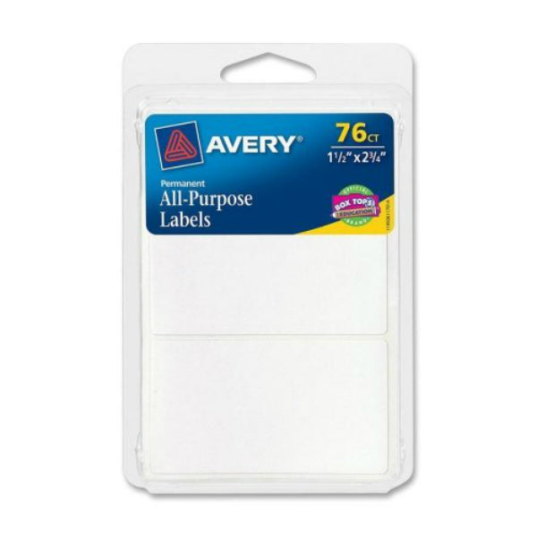 Avery® 06117 Permanent All-Purpose Rectangle Labels, 1-1/2" x 2-3/4",White,76-Ct