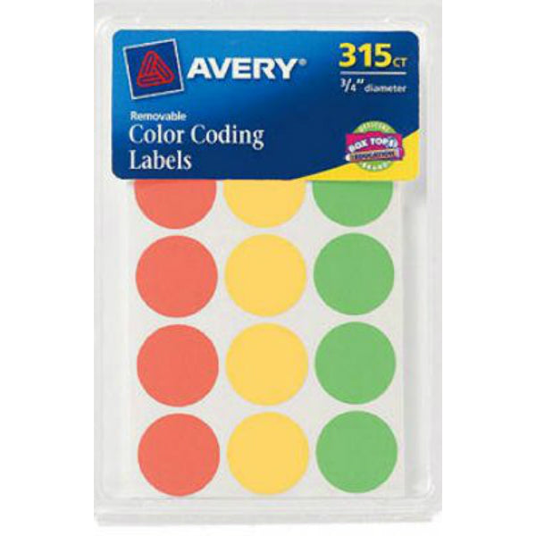 Avery® 06733 Assorted Neon Color-Coding Labels, 3/4" Round, 315-Count