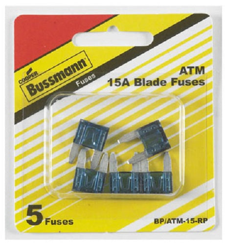 Cooper Bussmann BP-ATM-15-RP Fast Acting Mini Blade Auto Fuse, 15A, 32V, Blue