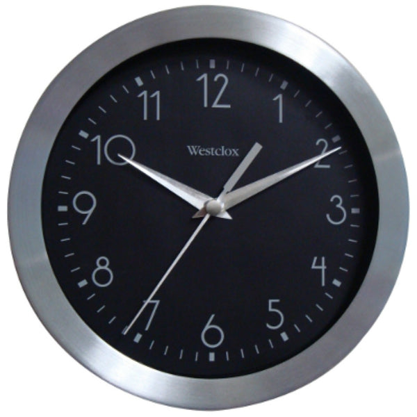 Westclox® 36001 Round Wall Clock, Black Dial with Silver Numerals, 9"