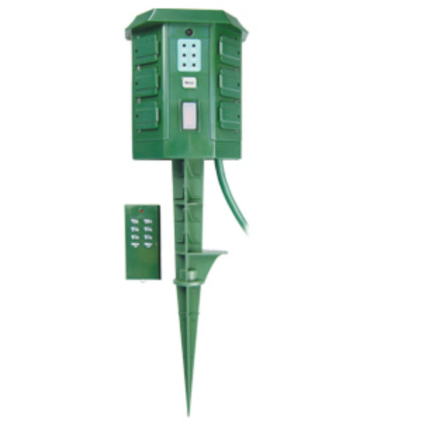 Master Electrician SP-039 Six-Outlet Stake With Remote Control, Green