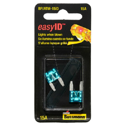 Cooper Bussmann BP-ATM-15ID Blue Mini Auto Fuse, 15A, 32V, 2-Pack