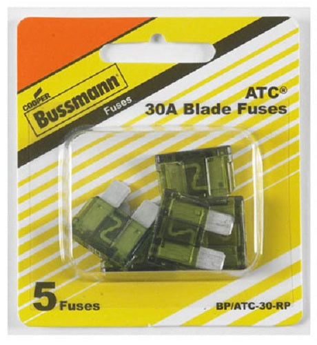 Cooper Bussmann BP-ATC-30-RP Fast Acting Blade Auto Fuse, 30A, 32V, Green