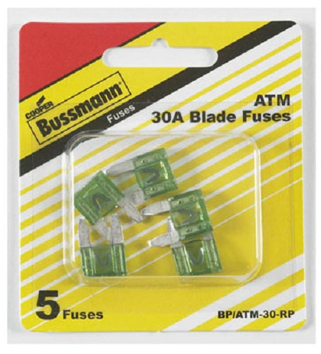 Cooper Bussmann BP-ATM-30-RP Fast Acting Mini Blade Auto Fuse, 30A, 32V, Green