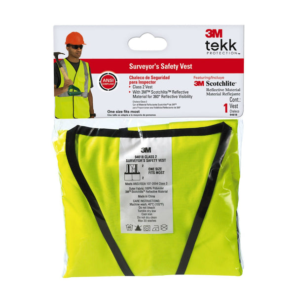 3M 94618-80030T Tekk Protection Class 2 Surveyor's Safety Vest, Hi-Viz Yellow