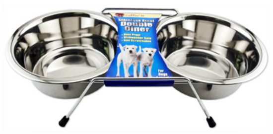 Ruffin' It 19432 Stainless Steel Double Diner Raised Pet Bowls, 1 Qt