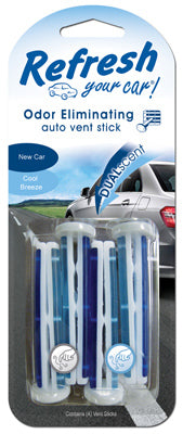 Refresh Your Car® 09578 Odor Eliminating Dual Vent Stick, New Car/CB Scent, 4-Pk