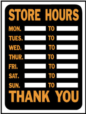 Hy-Ko 3030 Store Hours Plastic Sign, 9" x 12", Hy-Glo Orange & Black