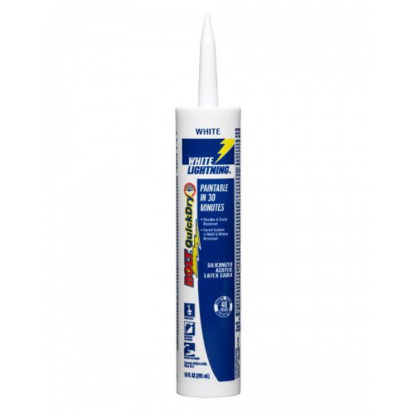 White Lightning® WL20510 Bolt® Siliconized Acrylic Latex Caulk, White, 10 Oz