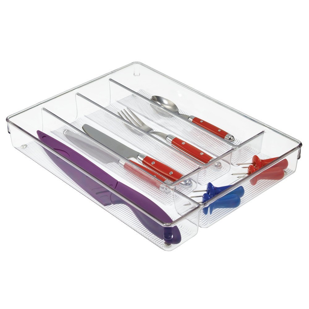 InterDesign® 53930 Sturdy Linus Cutlery Tray, 10.8" x 13.8" x 2", Clear