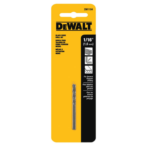 DeWalt® DW1104 Black Oxide 135-Degree Split Point Drill Bit, 1/16", 2-Pack