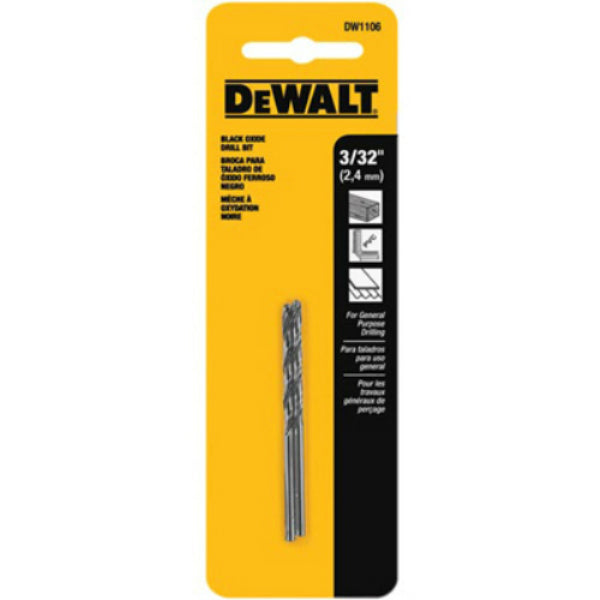 DeWalt® DW1106 Black Oxide 135-Degree Split Point Drill Bit, 3/32", 2-Pack