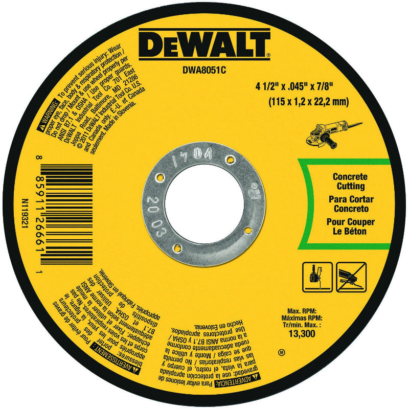 DeWalt® DWA8051C Masonry Cut-Off Wheel, 4-1/2" x 0.045" x 7/8"