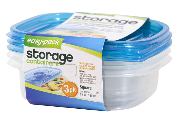 Easy Pack™ 8058 Square Reusable Container with Lids, 25 Oz, 3 Pack