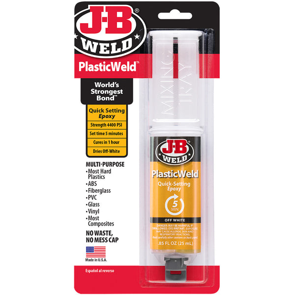 J-B Weld 50132 PlasticWeld Quick Setting Epoxy Syringe, 25 ml, Off-White