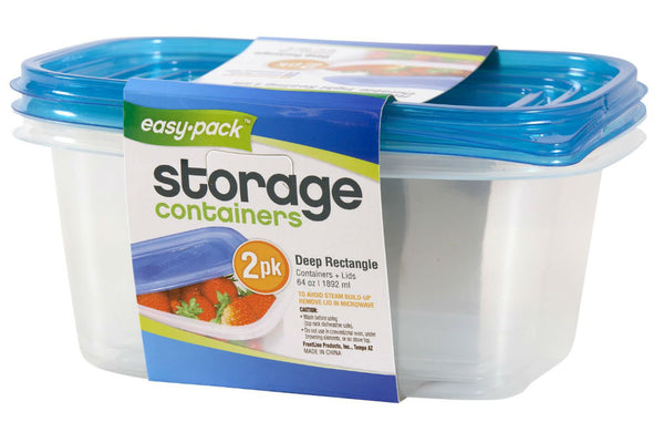 Easy Pack™ 8069 Deep Rectangle Reusable Containers with Lids, 64 Oz, 2-Pack
