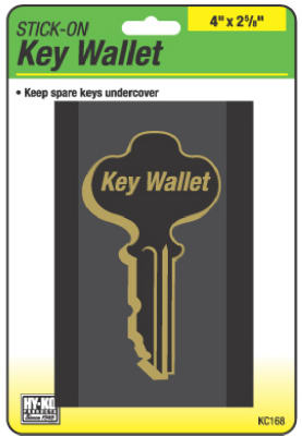 Hy-Ko KC168 Stick-On Key Wallet, 4" x 2-5/8", Black
