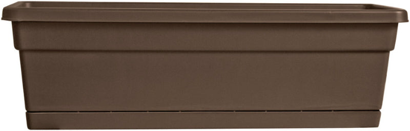 Southern Patio WB2412CO Rolled Rim Resin Window Box w/Attached Saucer, Cocoa,24"
