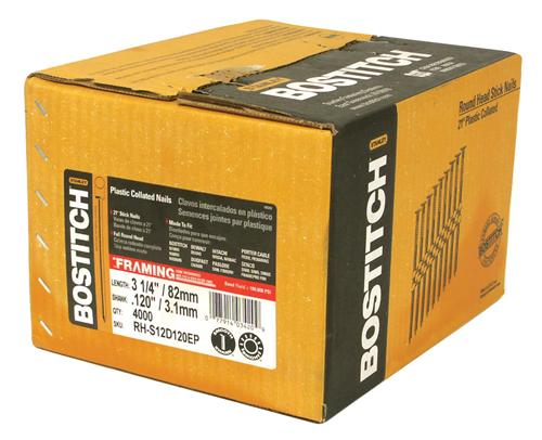 Bostitch RH-S12D120EP Plastic Collated Stick Framing Nails, 21°,3.25",4000-Count